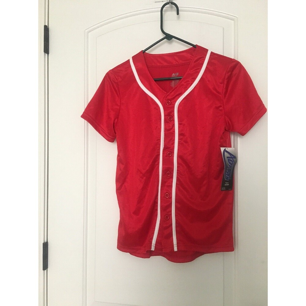 Adams Youth Boys Button Front Baseball Jersey Shirt Lightweight Size M Red White